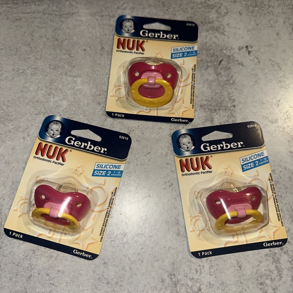 3 Lot Vintage 2005 Gerber NUK Orthodontic Silicone Pacifier Size 2 NOS Pink